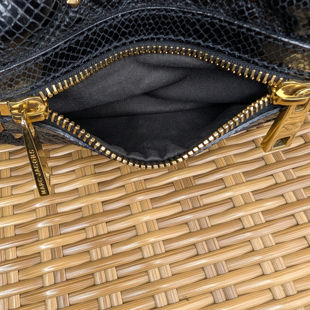 Marc Jacobs Stam Stardust Snake Print Black Leather Satchel Bag Gold Stud Detail - Picture 15 of 15